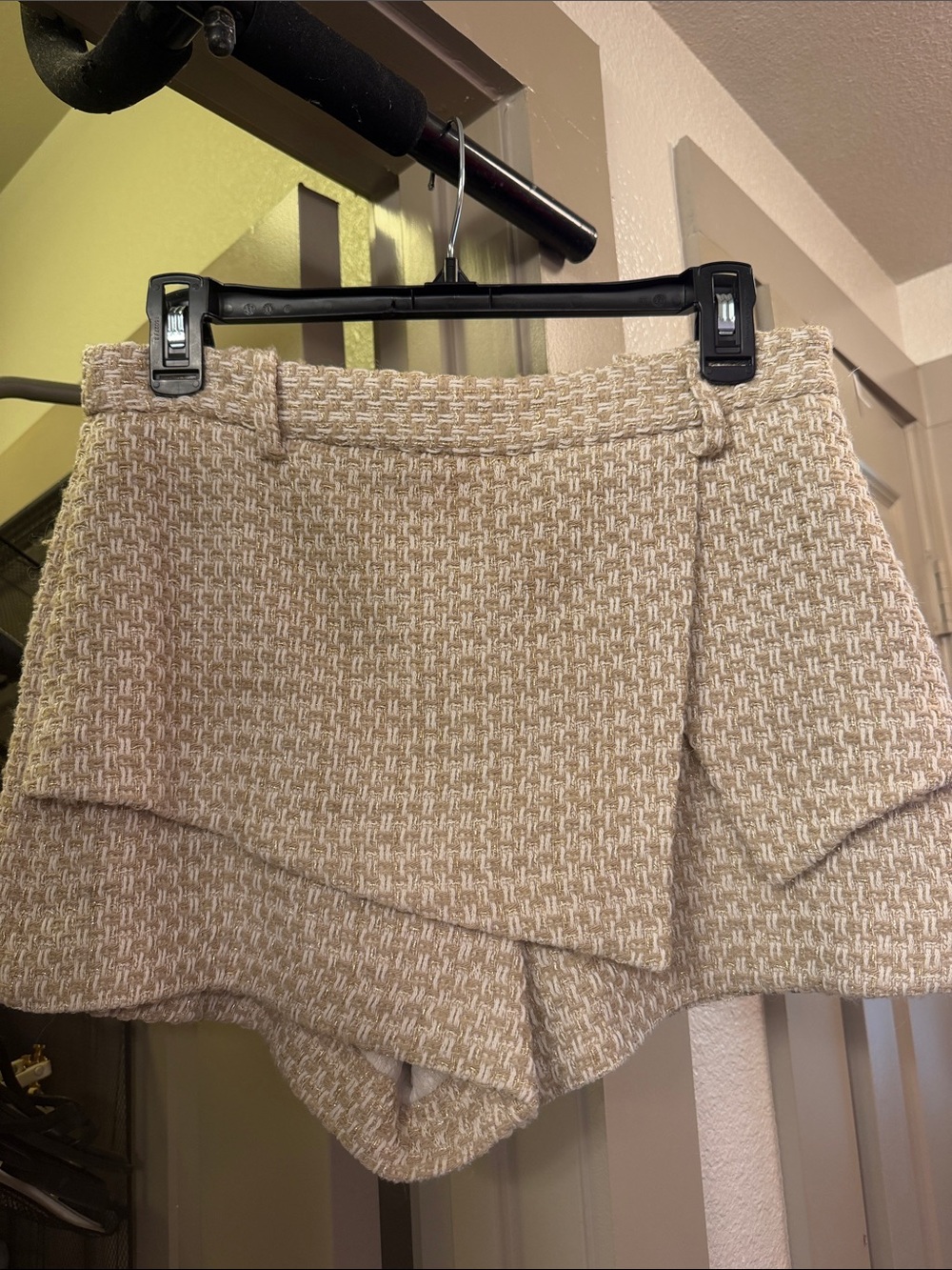 Zara Cream Textured Overlap Skort Shorts
